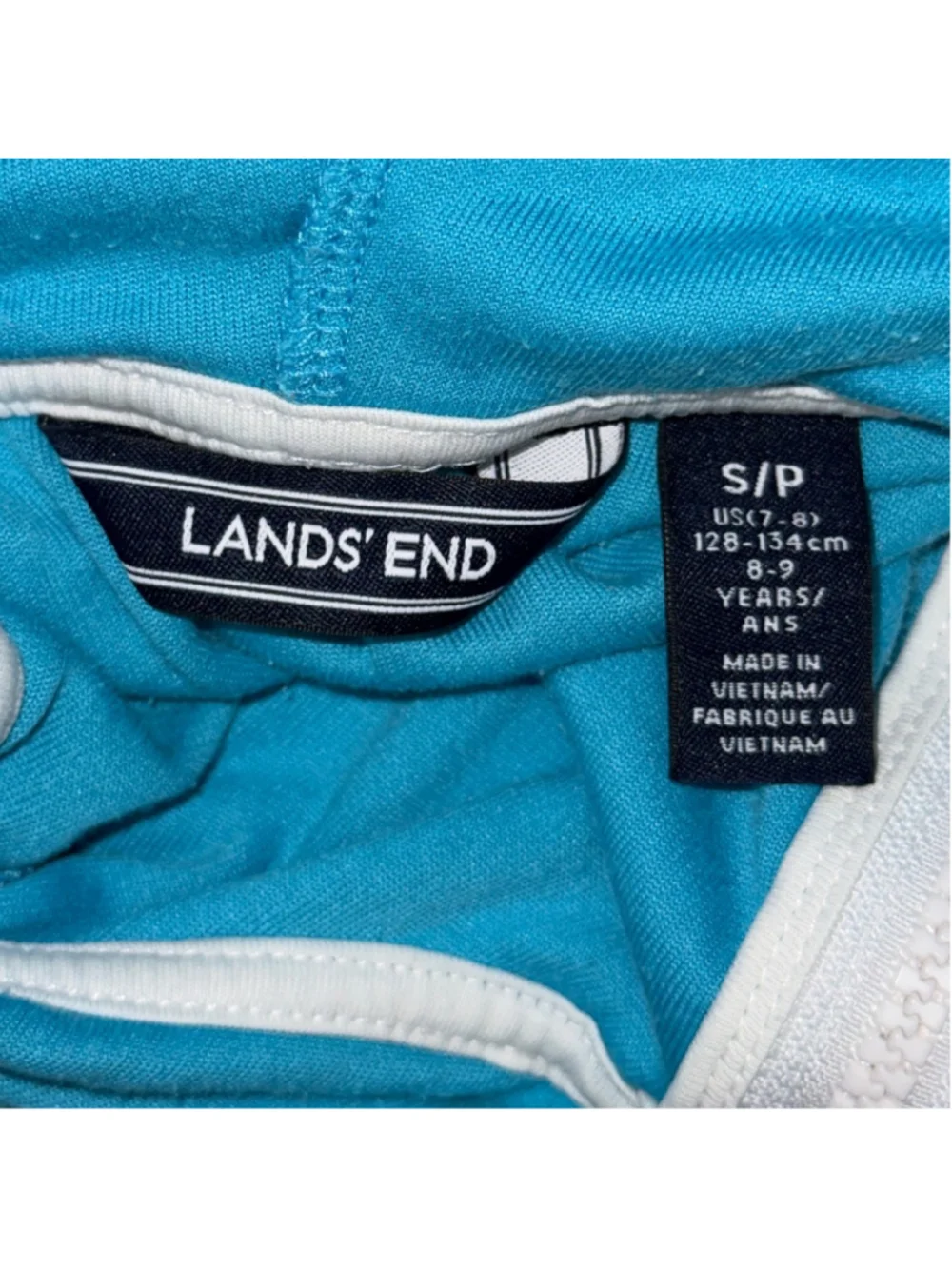 Lands’ End Girls Terry Cloth Swim Cover-Up Hoodie Turquoise Size S 7-8